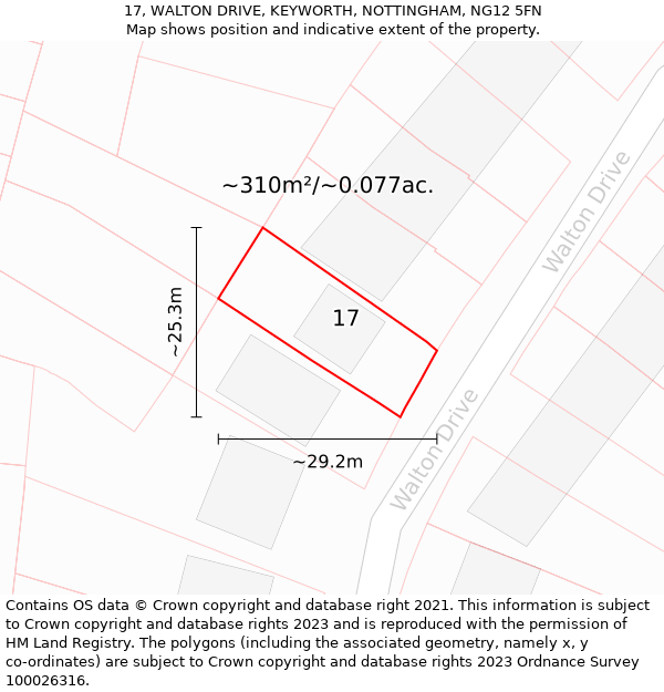 17, WALTON DRIVE, KEYWORTH, NOTTINGHAM, NG12 5FN: Plot and title map