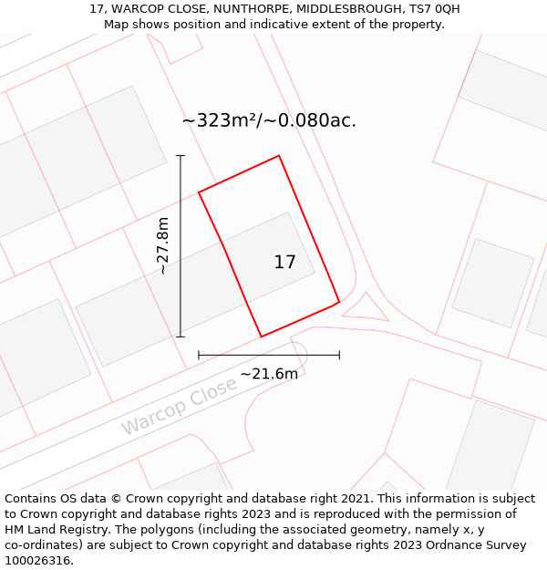 17, WARCOP CLOSE, NUNTHORPE, MIDDLESBROUGH, TS7 0QH: Plot and title map