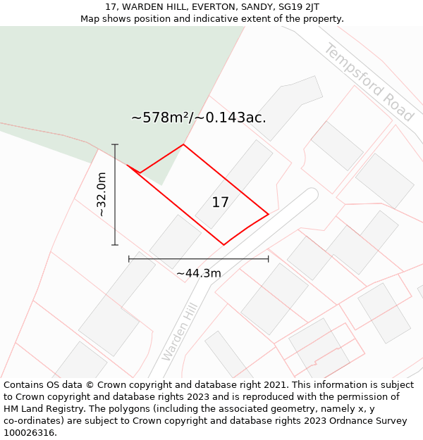 17, WARDEN HILL, EVERTON, SANDY, SG19 2JT: Plot and title map