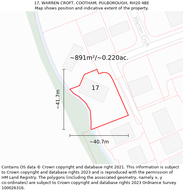 17, WARREN CROFT, COOTHAM, PULBOROUGH, RH20 4BE: Plot and title map