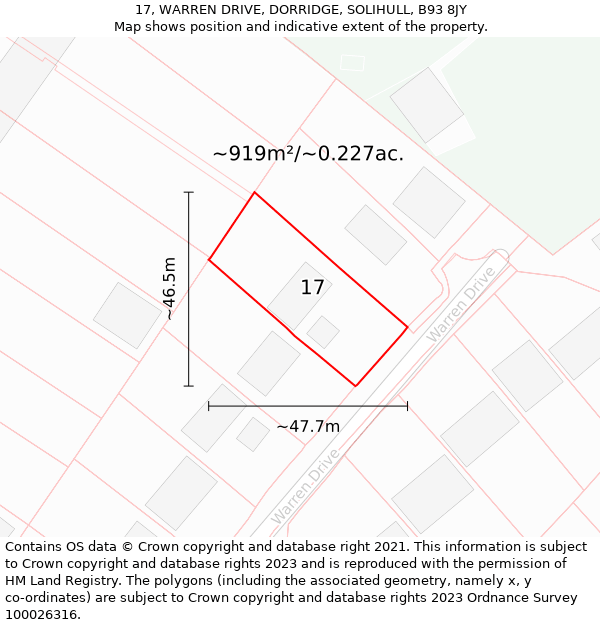 17, WARREN DRIVE, DORRIDGE, SOLIHULL, B93 8JY: Plot and title map