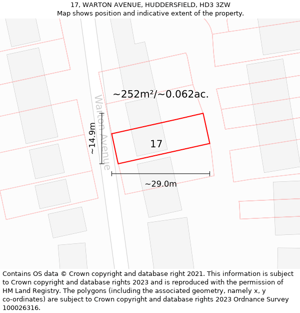 17, WARTON AVENUE, HUDDERSFIELD, HD3 3ZW: Plot and title map