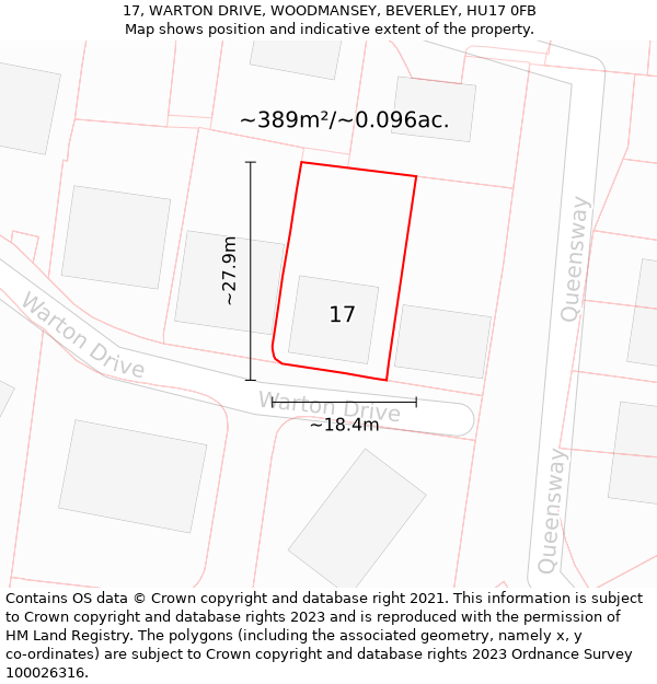 17, WARTON DRIVE, WOODMANSEY, BEVERLEY, HU17 0FB: Plot and title map