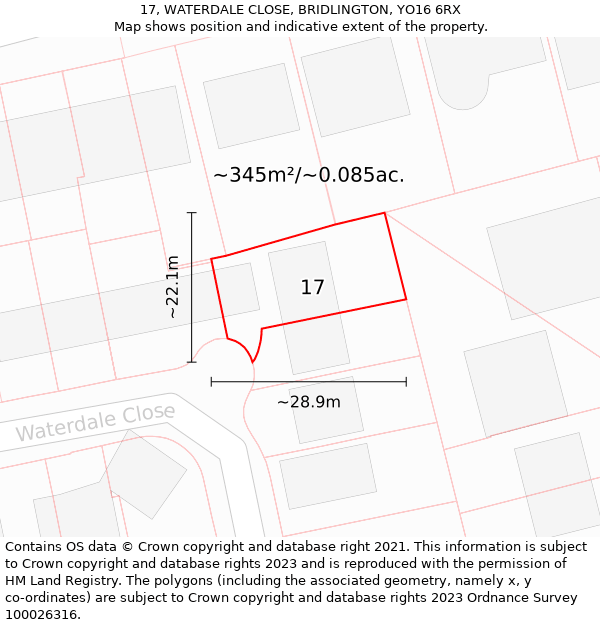 17, WATERDALE CLOSE, BRIDLINGTON, YO16 6RX: Plot and title map