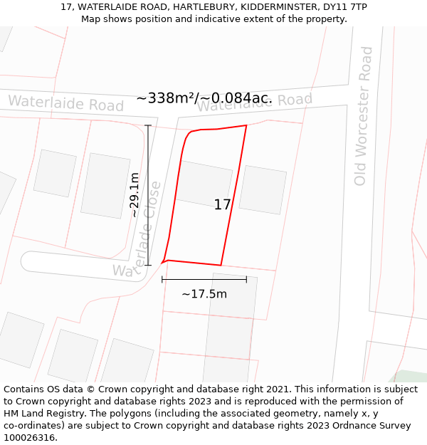 17, WATERLAIDE ROAD, HARTLEBURY, KIDDERMINSTER, DY11 7TP: Plot and title map