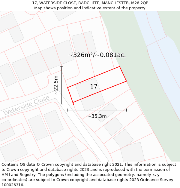 17, WATERSIDE CLOSE, RADCLIFFE, MANCHESTER, M26 2QP: Plot and title map