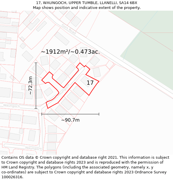 17, WAUNGOCH, UPPER TUMBLE, LLANELLI, SA14 6BX: Plot and title map