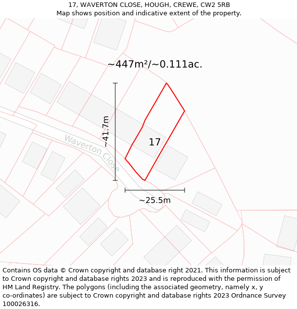 17, WAVERTON CLOSE, HOUGH, CREWE, CW2 5RB: Plot and title map