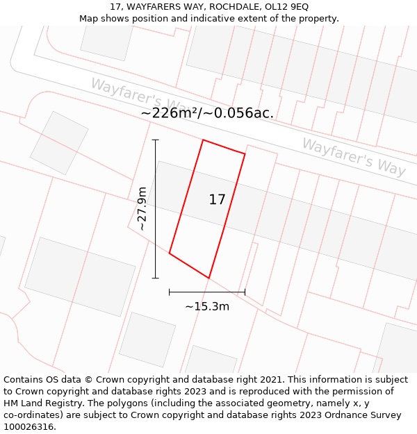 17, WAYFARERS WAY, ROCHDALE, OL12 9EQ: Plot and title map