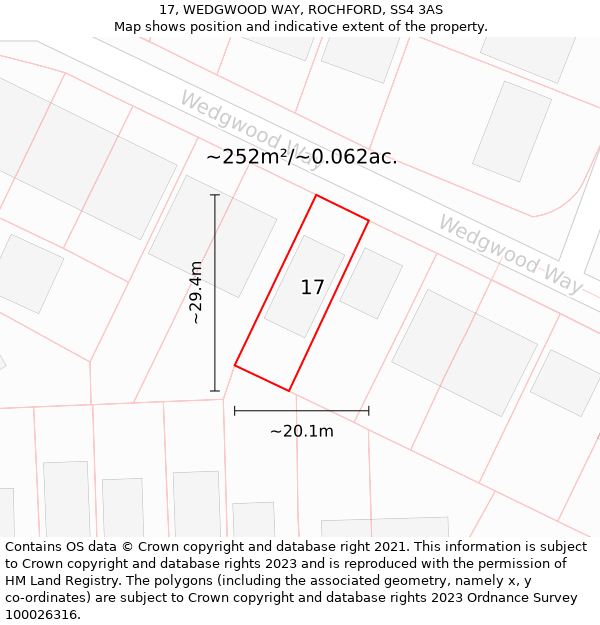 17, WEDGWOOD WAY, ROCHFORD, SS4 3AS: Plot and title map