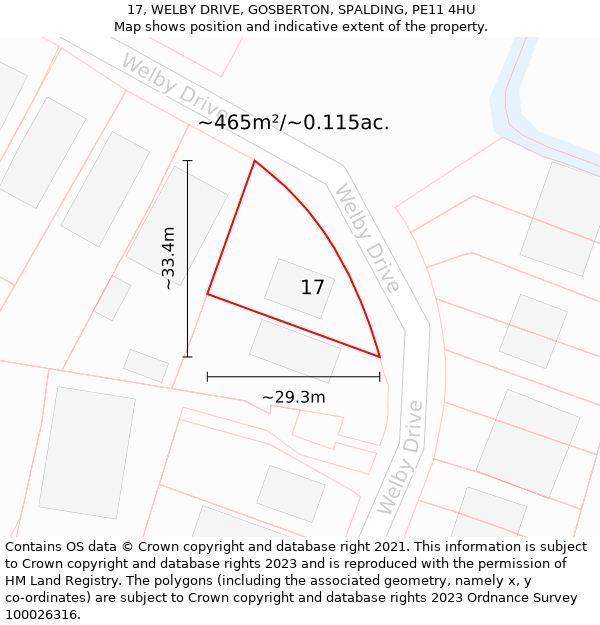 17, WELBY DRIVE, GOSBERTON, SPALDING, PE11 4HU: Plot and title map