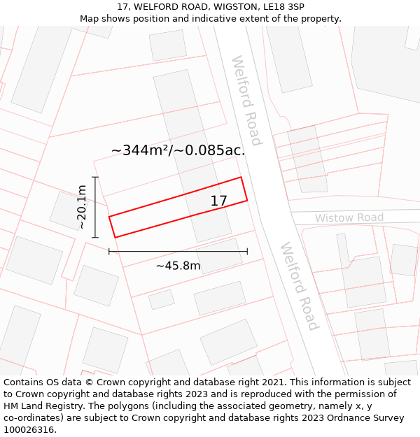 17, WELFORD ROAD, WIGSTON, LE18 3SP: Plot and title map