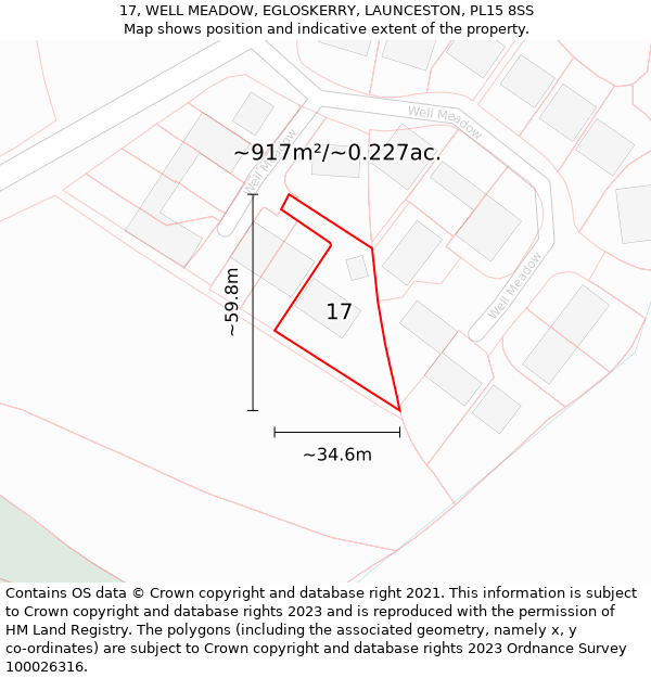 17, WELL MEADOW, EGLOSKERRY, LAUNCESTON, PL15 8SS: Plot and title map