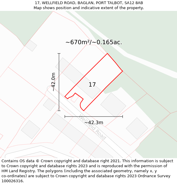 17, WELLFIELD ROAD, BAGLAN, PORT TALBOT, SA12 8AB: Plot and title map