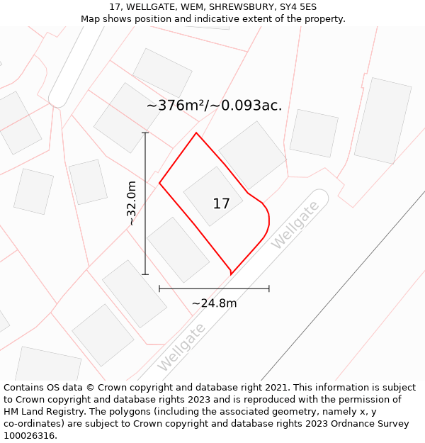 17, WELLGATE, WEM, SHREWSBURY, SY4 5ES: Plot and title map