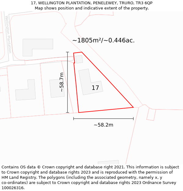 17, WELLINGTON PLANTATION, PENELEWEY, TRURO, TR3 6QP: Plot and title map