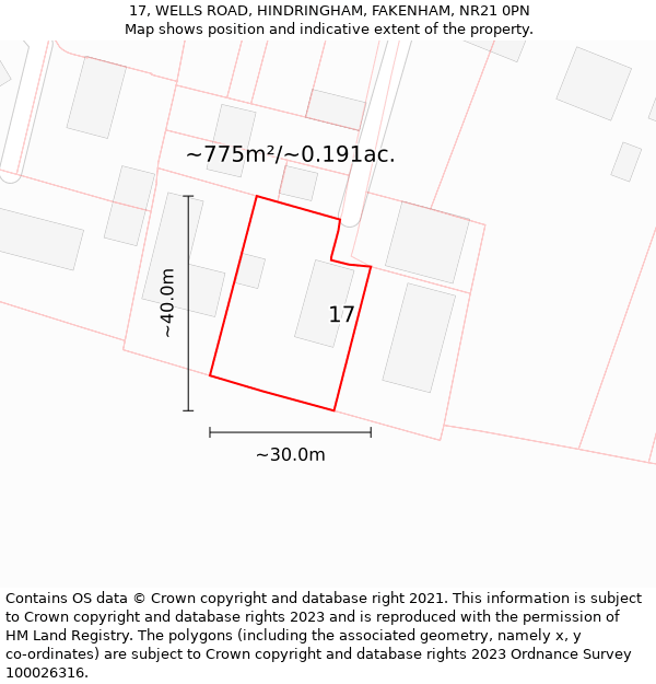 17, WELLS ROAD, HINDRINGHAM, FAKENHAM, NR21 0PN: Plot and title map