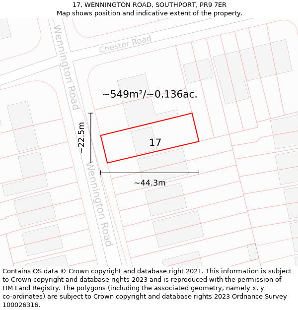 17, WENNINGTON ROAD, SOUTHPORT, PR9 7ER: Plot and title map