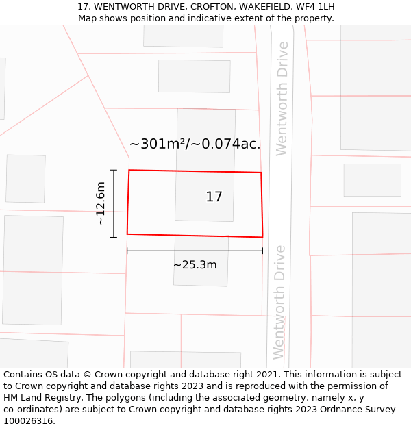 17, WENTWORTH DRIVE, CROFTON, WAKEFIELD, WF4 1LH: Plot and title map