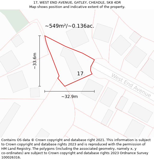 17, WEST END AVENUE, GATLEY, CHEADLE, SK8 4DR: Plot and title map