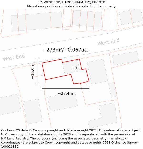 17, WEST END, HADDENHAM, ELY, CB6 3TD: Plot and title map