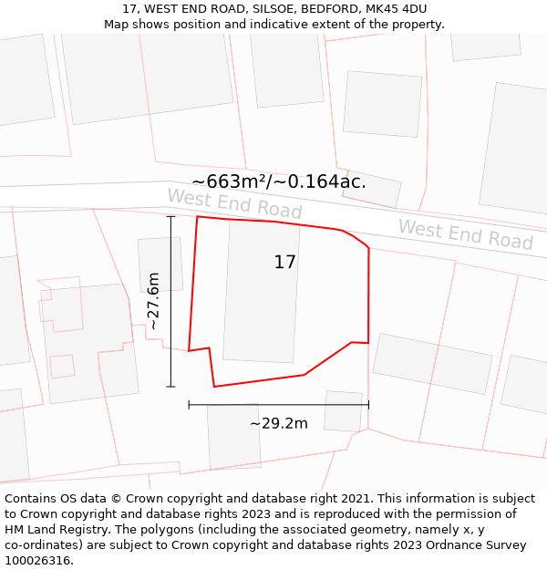 17, WEST END ROAD, SILSOE, BEDFORD, MK45 4DU: Plot and title map