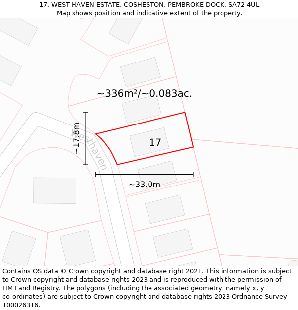 17, WEST HAVEN ESTATE, COSHESTON, PEMBROKE DOCK, SA72 4UL: Plot and title map