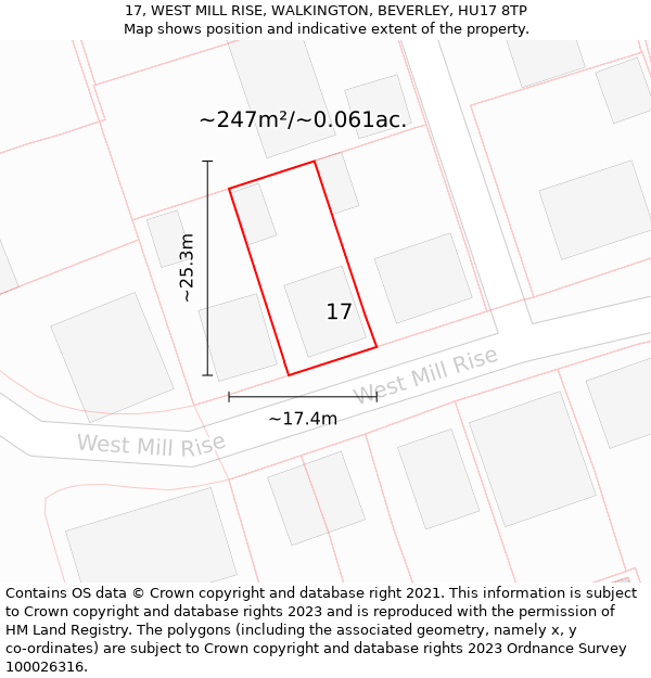 17, WEST MILL RISE, WALKINGTON, BEVERLEY, HU17 8TP: Plot and title map