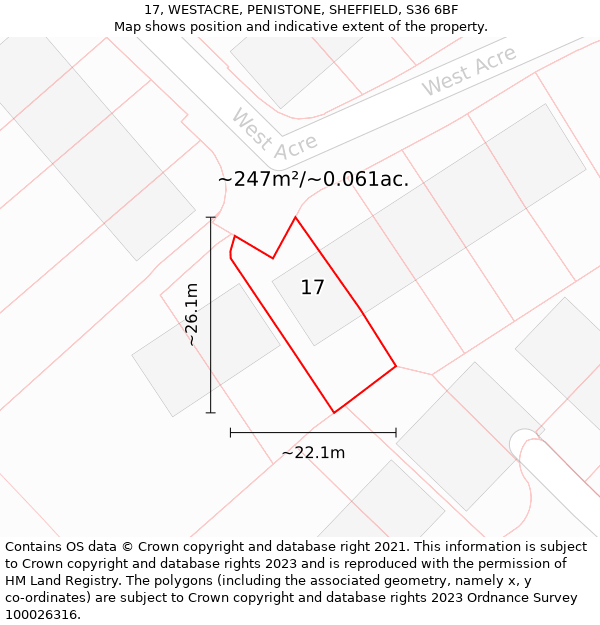 17, WESTACRE, PENISTONE, SHEFFIELD, S36 6BF: Plot and title map