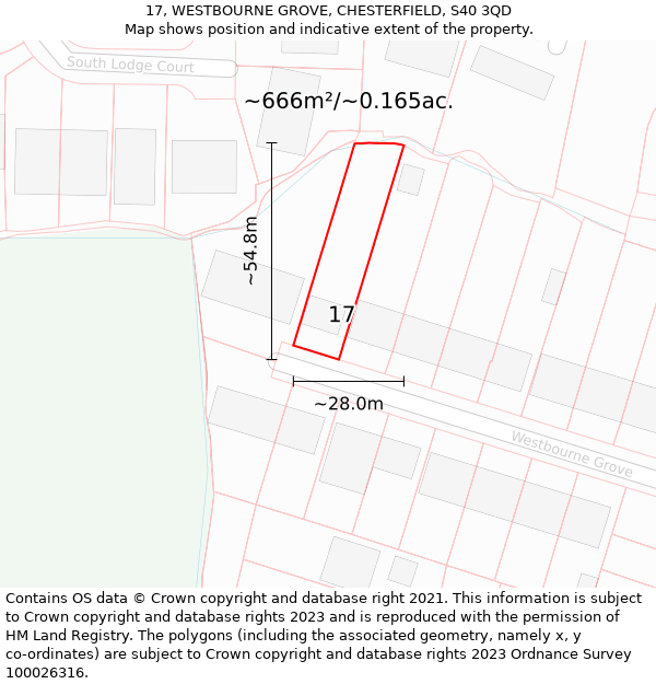 17, WESTBOURNE GROVE, CHESTERFIELD, S40 3QD: Plot and title map