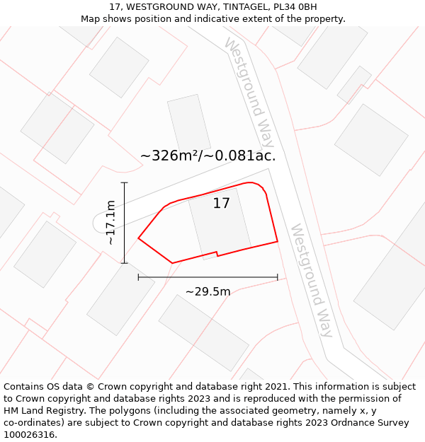 17, WESTGROUND WAY, TINTAGEL, PL34 0BH: Plot and title map