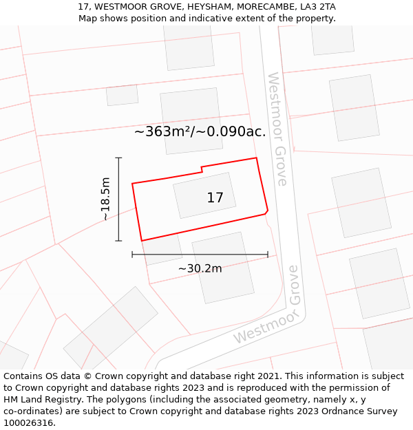 17, WESTMOOR GROVE, HEYSHAM, MORECAMBE, LA3 2TA: Plot and title map