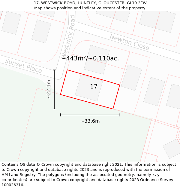 17, WESTWICK ROAD, HUNTLEY, GLOUCESTER, GL19 3EW: Plot and title map