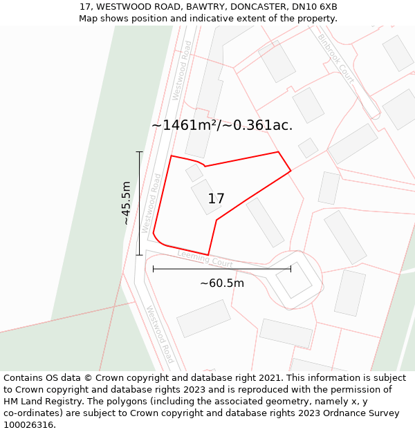 17, WESTWOOD ROAD, BAWTRY, DONCASTER, DN10 6XB: Plot and title map