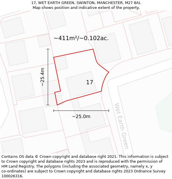 17, WET EARTH GREEN, SWINTON, MANCHESTER, M27 8AL: Plot and title map