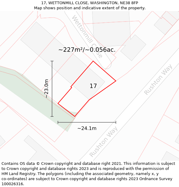 17, WETTONMILL CLOSE, WASHINGTON, NE38 8FP: Plot and title map