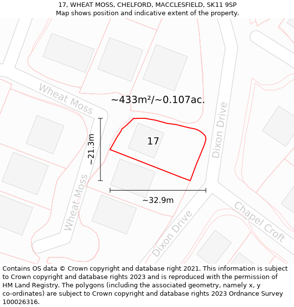 17, WHEAT MOSS, CHELFORD, MACCLESFIELD, SK11 9SP: Plot and title map
