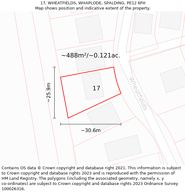 17, WHEATFIELDS, WHAPLODE, SPALDING, PE12 6FH: Plot and title map