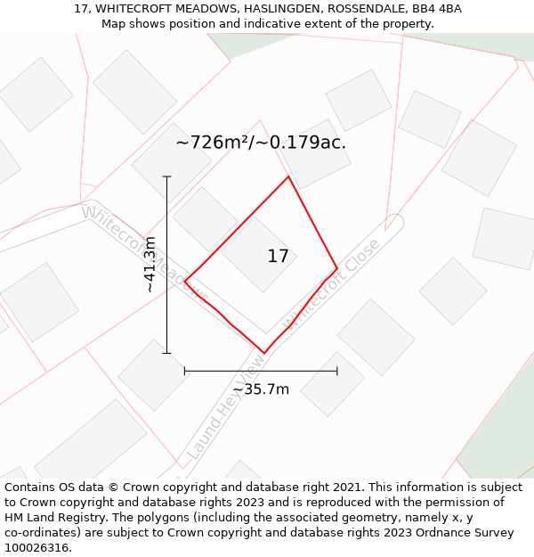 17, WHITECROFT MEADOWS, HASLINGDEN, ROSSENDALE, BB4 4BA: Plot and title map