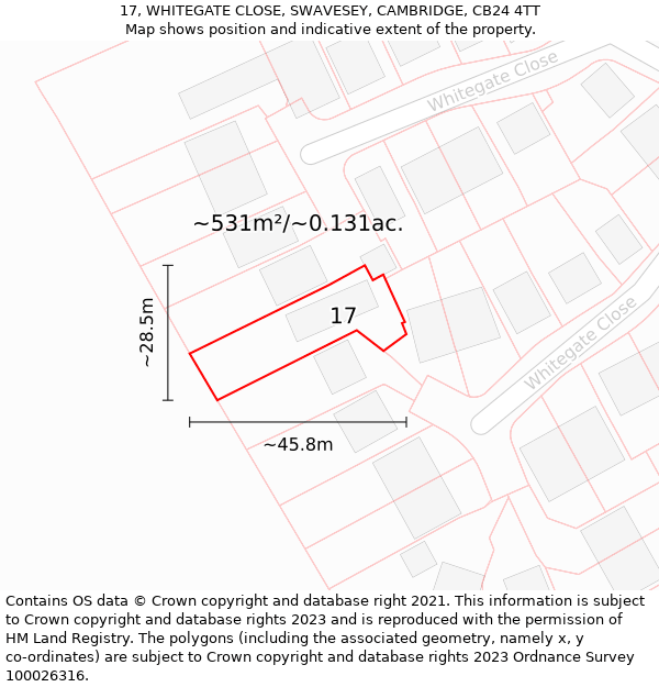 17, WHITEGATE CLOSE, SWAVESEY, CAMBRIDGE, CB24 4TT: Plot and title map