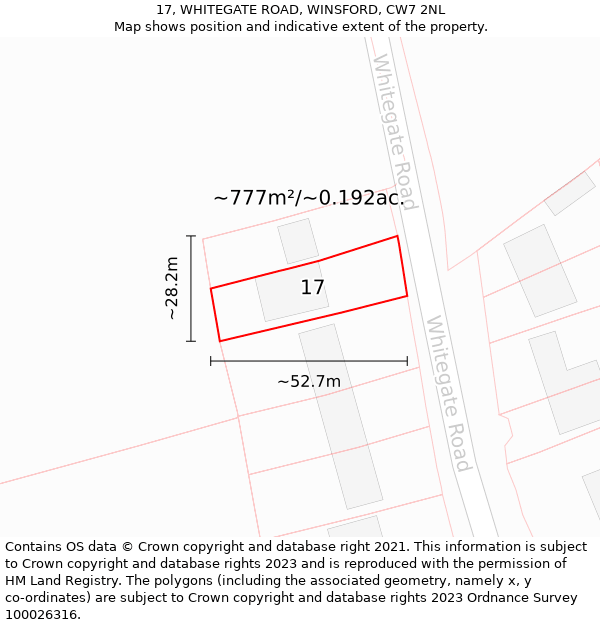 17, WHITEGATE ROAD, WINSFORD, CW7 2NL: Plot and title map