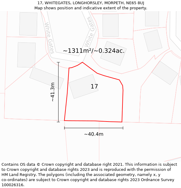 17, WHITEGATES, LONGHORSLEY, MORPETH, NE65 8UJ: Plot and title map