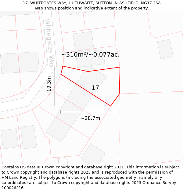 17, WHITEGATES WAY, HUTHWAITE, SUTTON-IN-ASHFIELD, NG17 2SA: Plot and title map