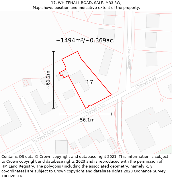 17, WHITEHALL ROAD, SALE, M33 3WJ: Plot and title map