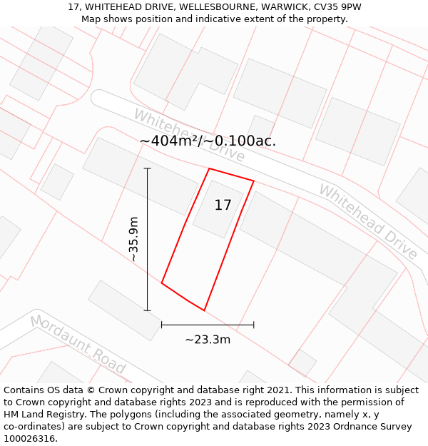 17, WHITEHEAD DRIVE, WELLESBOURNE, WARWICK, CV35 9PW: Plot and title map