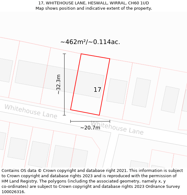 17, WHITEHOUSE LANE, HESWALL, WIRRAL, CH60 1UD: Plot and title map