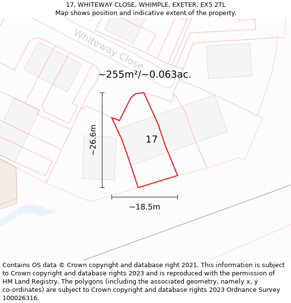 17, WHITEWAY CLOSE, WHIMPLE, EXETER, EX5 2TL: Plot and title map