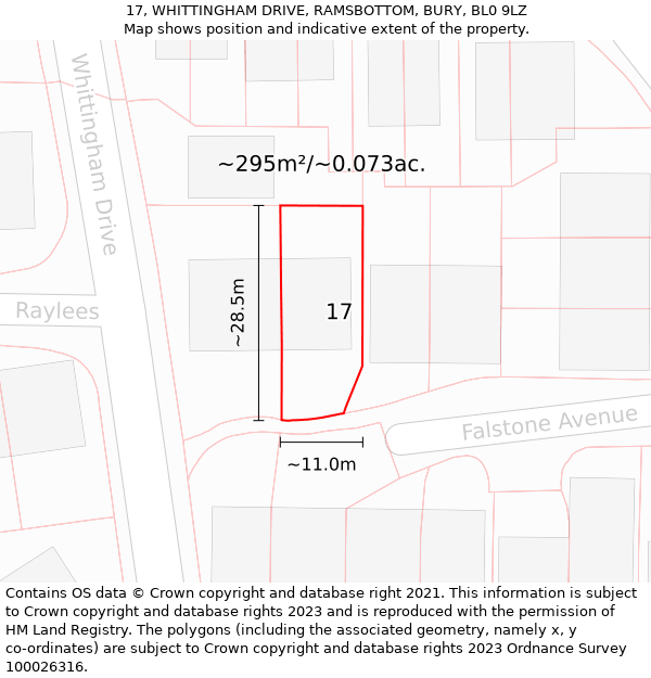 17, WHITTINGHAM DRIVE, RAMSBOTTOM, BURY, BL0 9LZ: Plot and title map