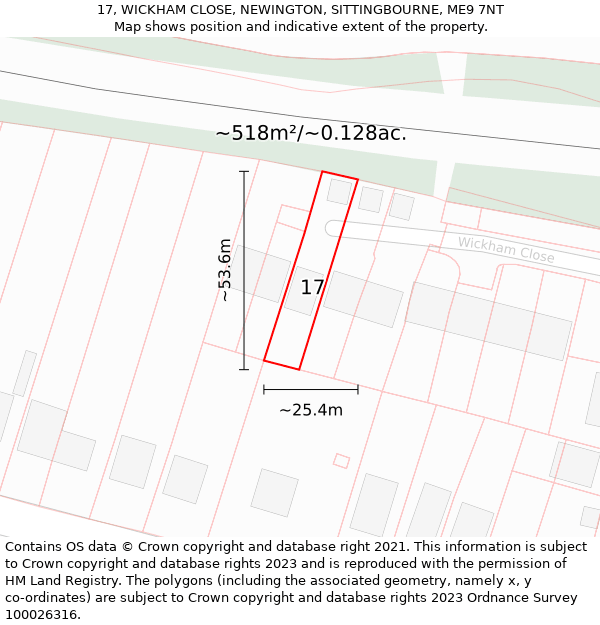 17, WICKHAM CLOSE, NEWINGTON, SITTINGBOURNE, ME9 7NT: Plot and title map