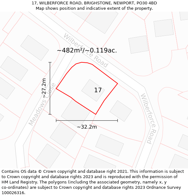 17, WILBERFORCE ROAD, BRIGHSTONE, NEWPORT, PO30 4BD: Plot and title map